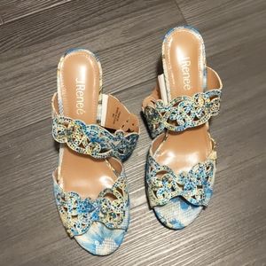 Blue gold kitten heels